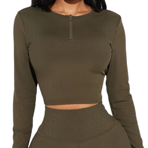 Active Ribbed Cropped Top - Olive - Picture 6 of 7